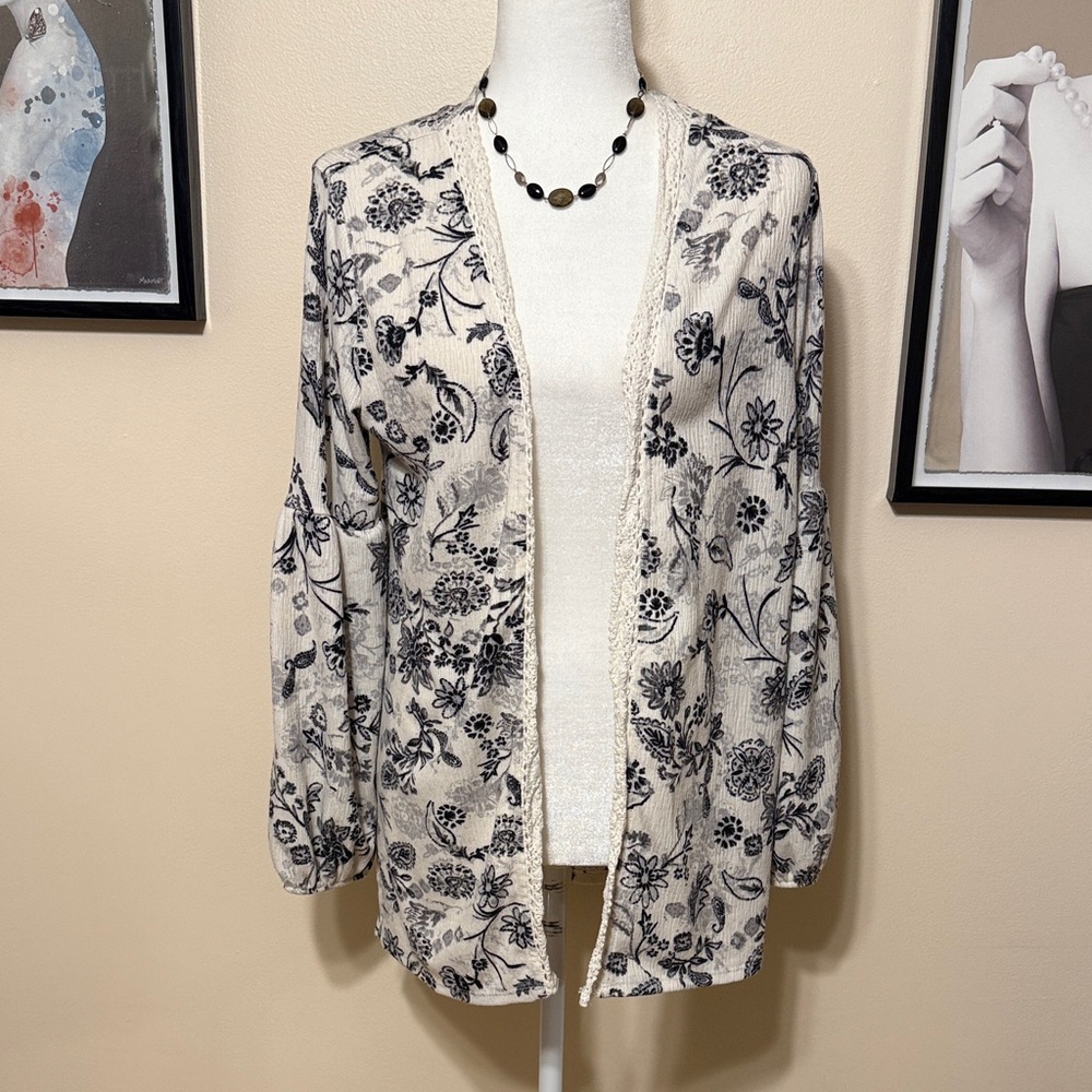 Maurices Black and Cream Floral Cardigan